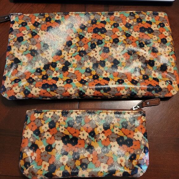 Fossil  Key-per 2pc Poppy Floral Lg Makeup/clutch Logo Sm Clutch Coin NWOT - Picture 2 of 11
